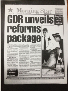 The Morning Star from 11 Nov, 1989 (all pics from microfilm copies of the paper so text is probably unreadable)