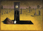 surrealism-painting-grandfather-clock-grave-digger-irony-humor-art_zps780e9a81