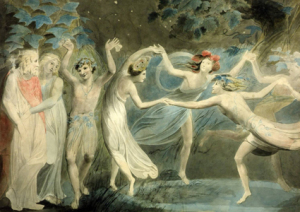 Oberon, Titania and Puck with Fairies Dancing circa 1786 William Blake 1757-1827 Presented by Alfred A. de Pass in memory of his wife Ethel 1910 http://www.tate.org.uk/art/work/N02686