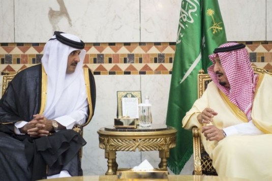 Saudi King Bin bin Abdulaziz and Qatar Emir Sheikh Tamim bin Hamad Al Thani.