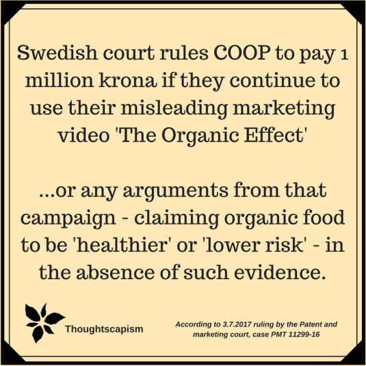 Swedish court rules COOP must pay 1 million krona if they use the misleading marketing video 'The Organic Effect'Or the arguments from that campaign, claiming organic food to be 'healthi