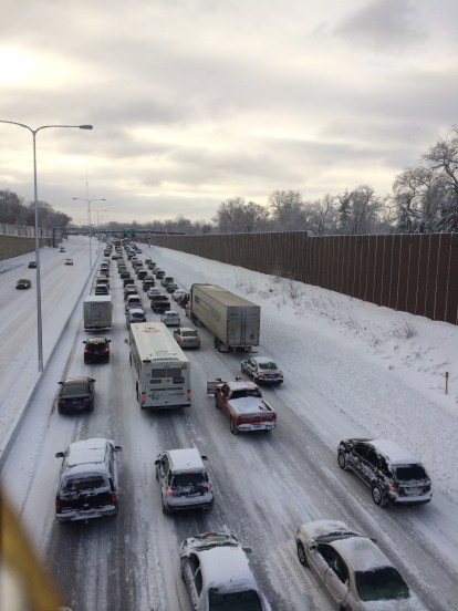 Congestion, due in part to weather, on I-94.