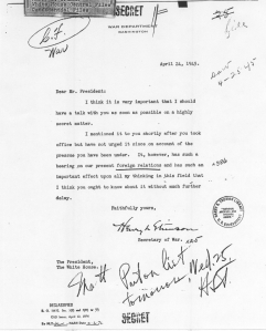 Henry Stimson to Harry S. Truman, April 24, 1945. (Harry S. Truman Presidential Library)