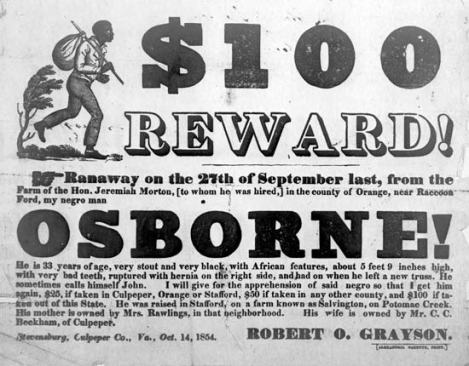 1854 advert for a runaway slave