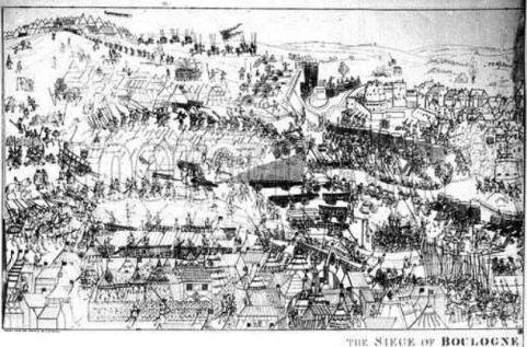 The Siege of Boulogne by King Henry VIII (1491-1547) in 1544, engraved by James Basire, 1788