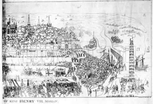 The Siege of Boulogne by King Henry VIII (1491-1547) in 1544, engraved by James Basire, 1788